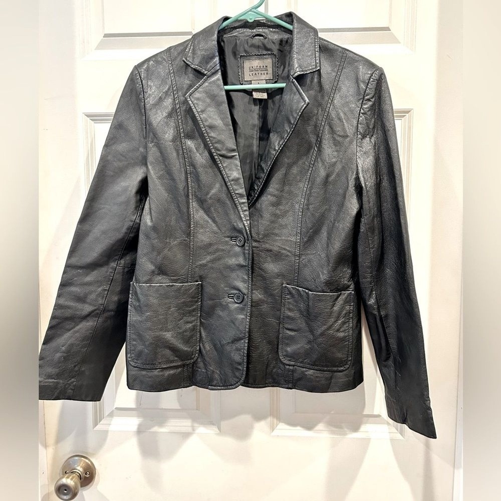 Vintage Uniform‎ JOHN PAUL RICHARD Leather Women's Black Blazer Jacket Size 8